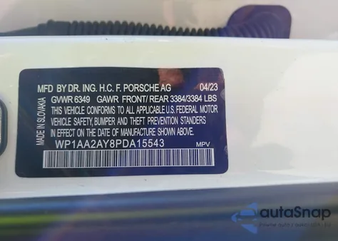 2023 Porsche Cayenne Platinum Edition z USA, uszkodzony, nr VIN WP1AA2AY8PDA15543